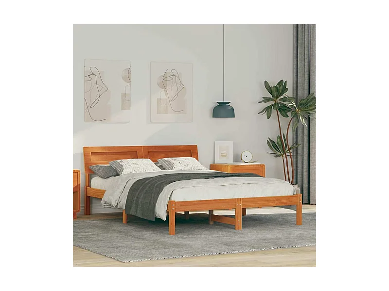 Estructura de cama con cabecera Marrón cera 135 x 190 cm