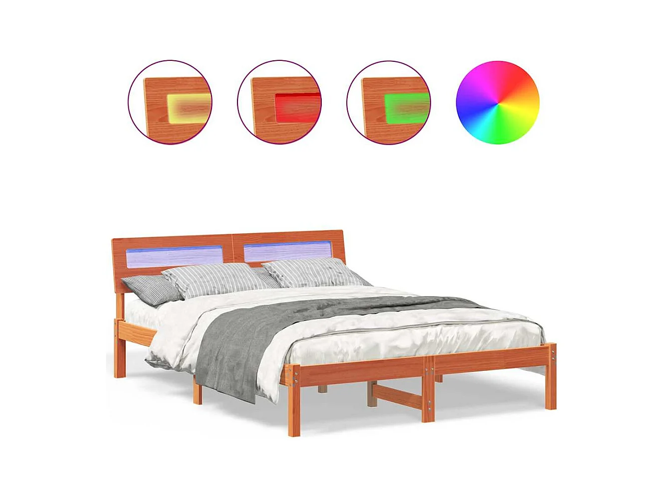 Estructura de cama con cabecera Marrón cera 135 x 190 cm