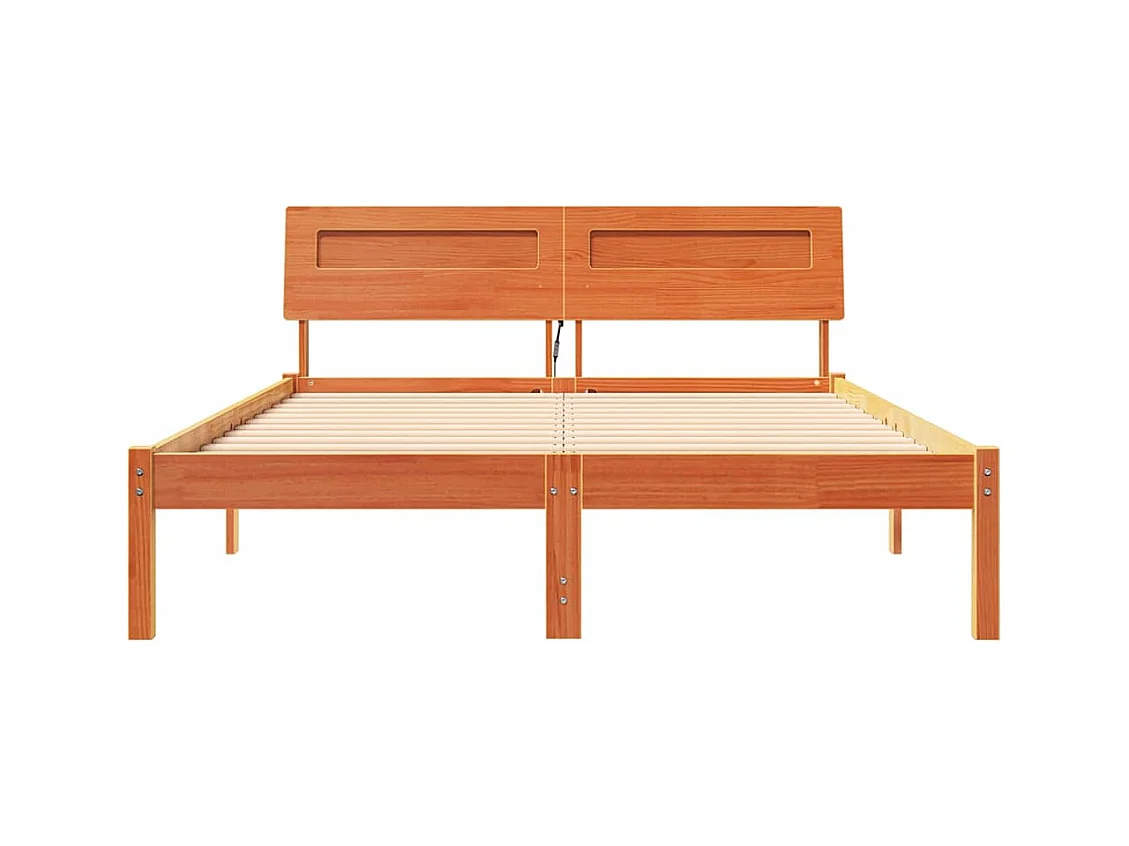 Estructura de cama con cabecera Marrón cera 135 x 190 cm