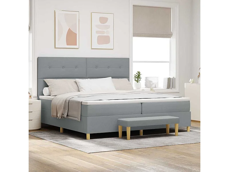 Cadre de lit avec matelas Gris clair 200 x 200 cm tissu