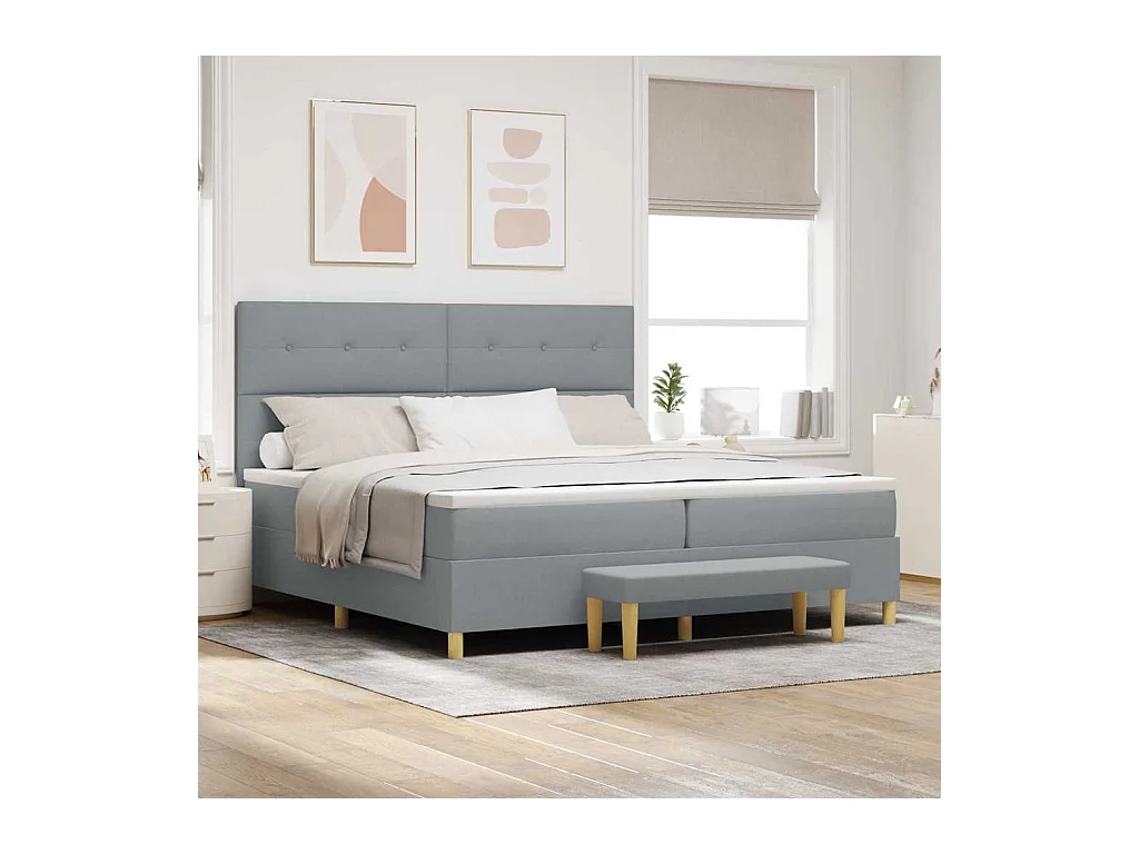 Cadre de lit avec matelas Gris clair 200 x 200 cm tissu