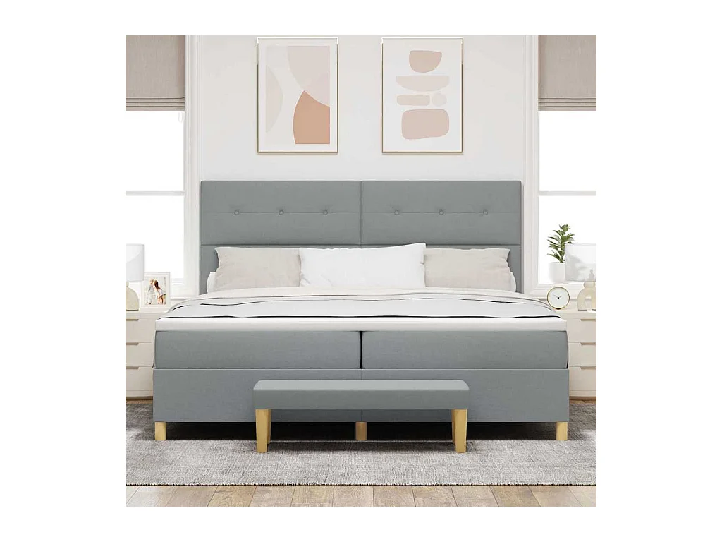 Cadre de lit avec matelas Gris clair 200 x 200 cm tissu