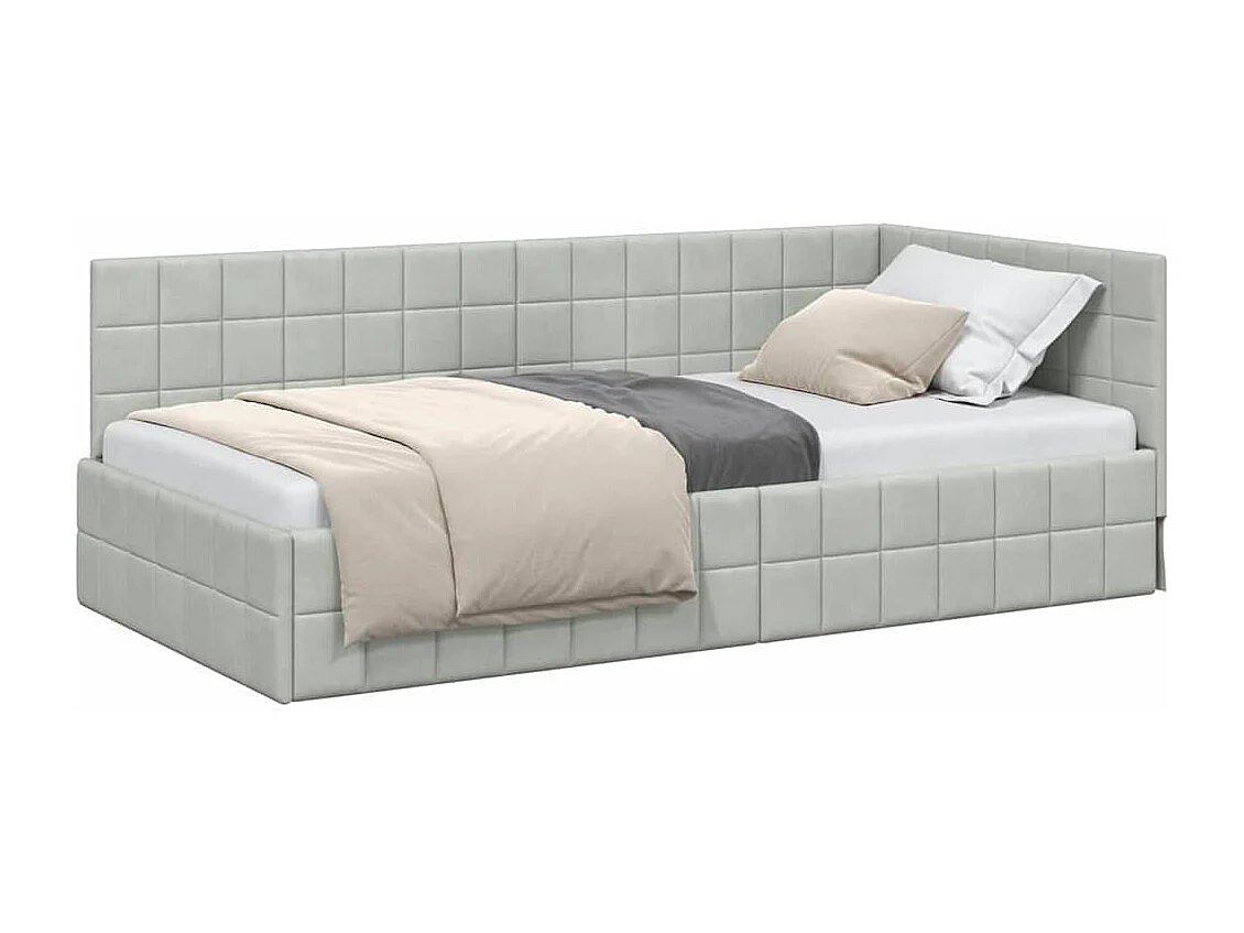 Cadre de lit d'angle Gris clair 90 x 190 cm Velours