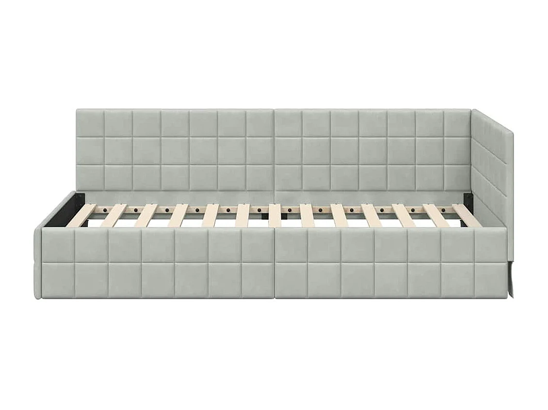 Cadre de lit d'angle Gris clair 90 x 190 cm Velours