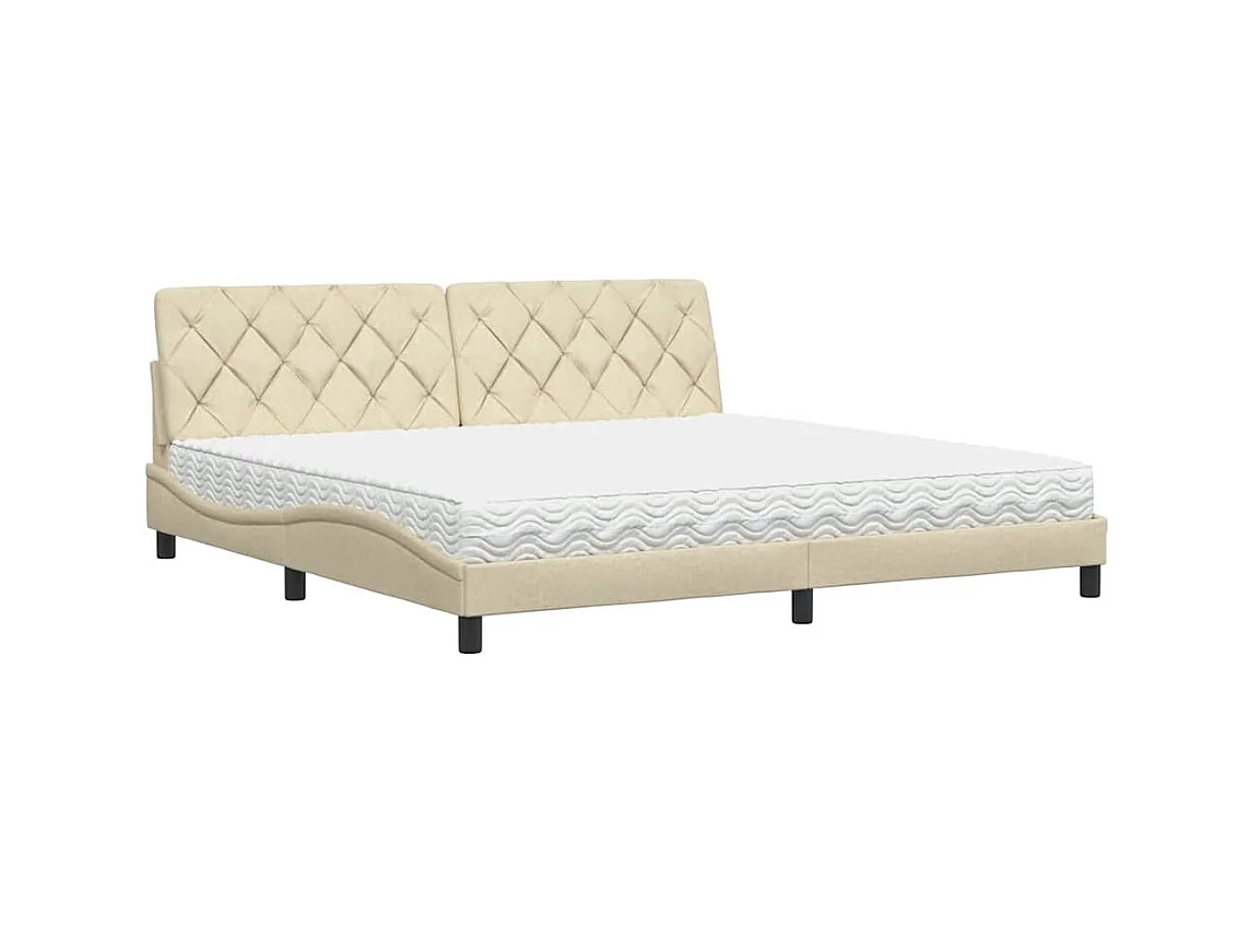 Cadre de lit avec matelas crème 200x200 cm tissu