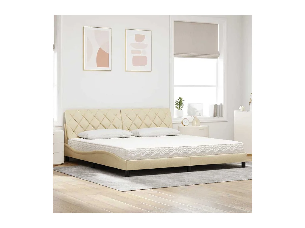 Cadre de lit avec matelas crème 200x200 cm tissu