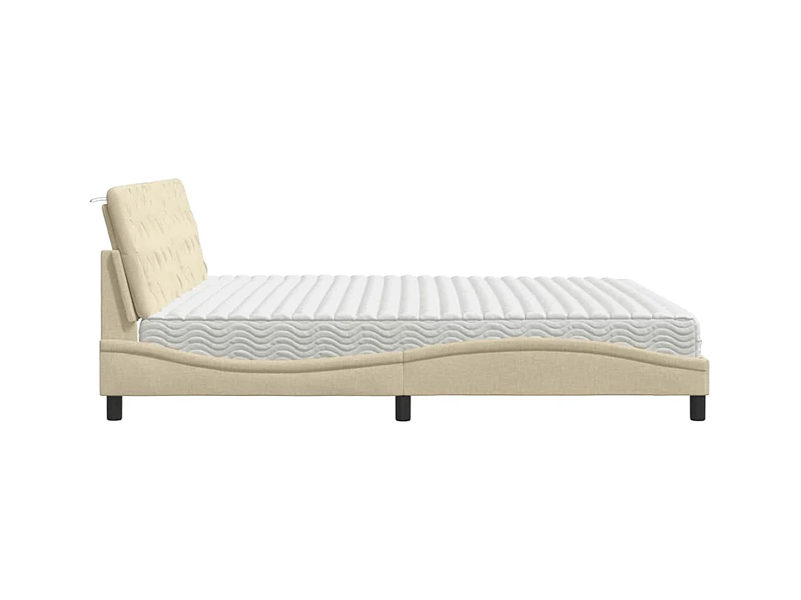 Cadre de lit avec matelas crème 200x200 cm tissu