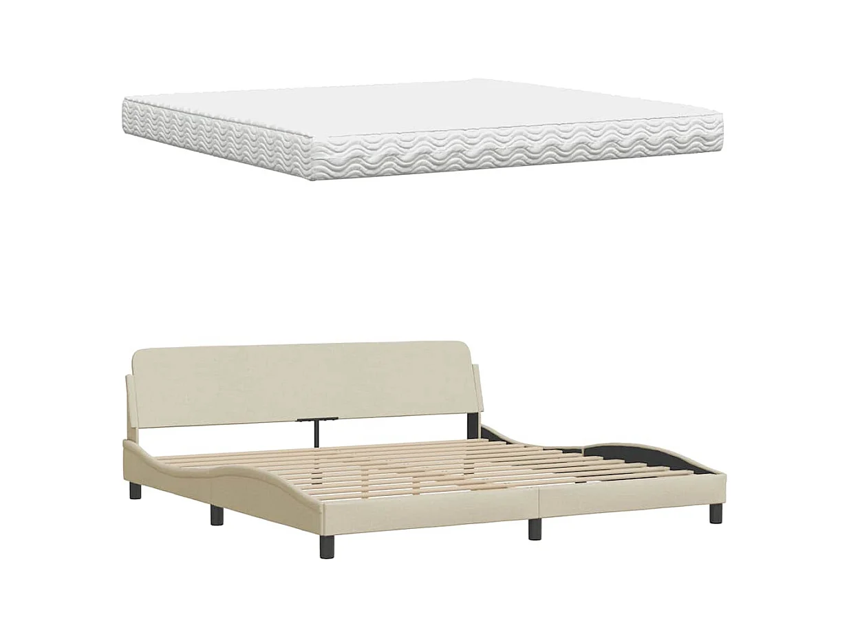 Cadre de lit avec matelas crème 200x200 cm tissu