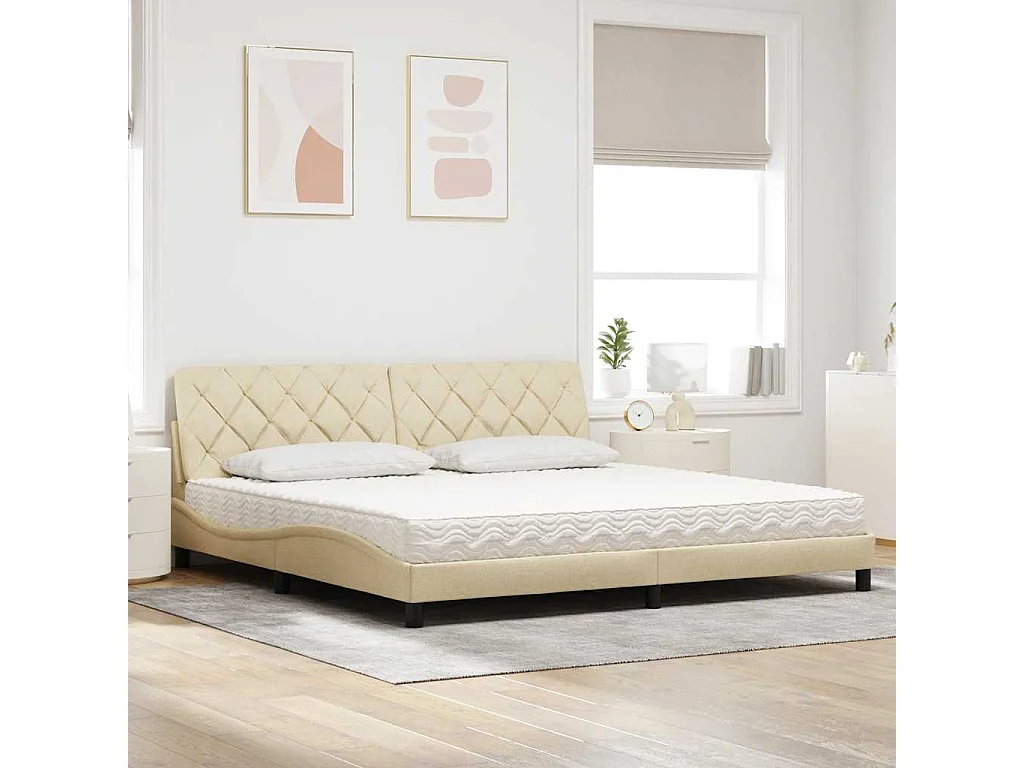 Cama com colchão 200x200 cm tecido cor creme