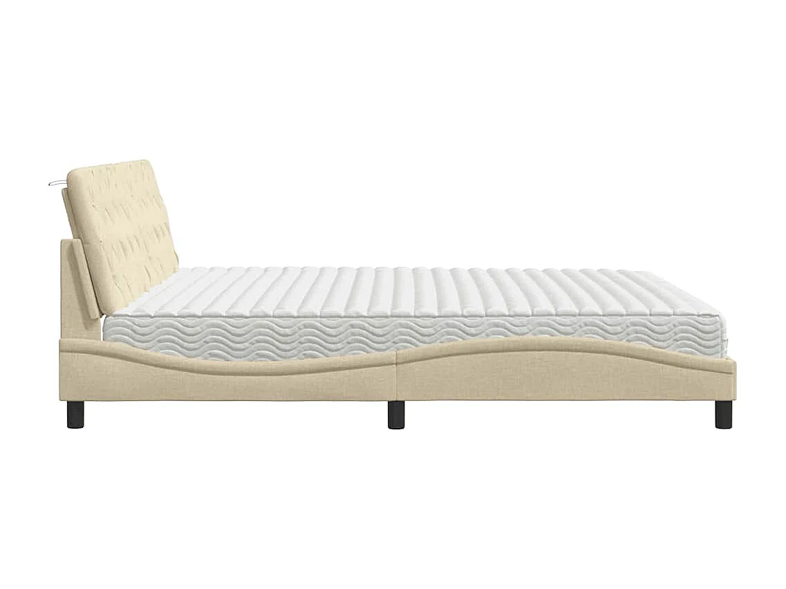 Cama com colchão 200x200 cm tecido cor creme