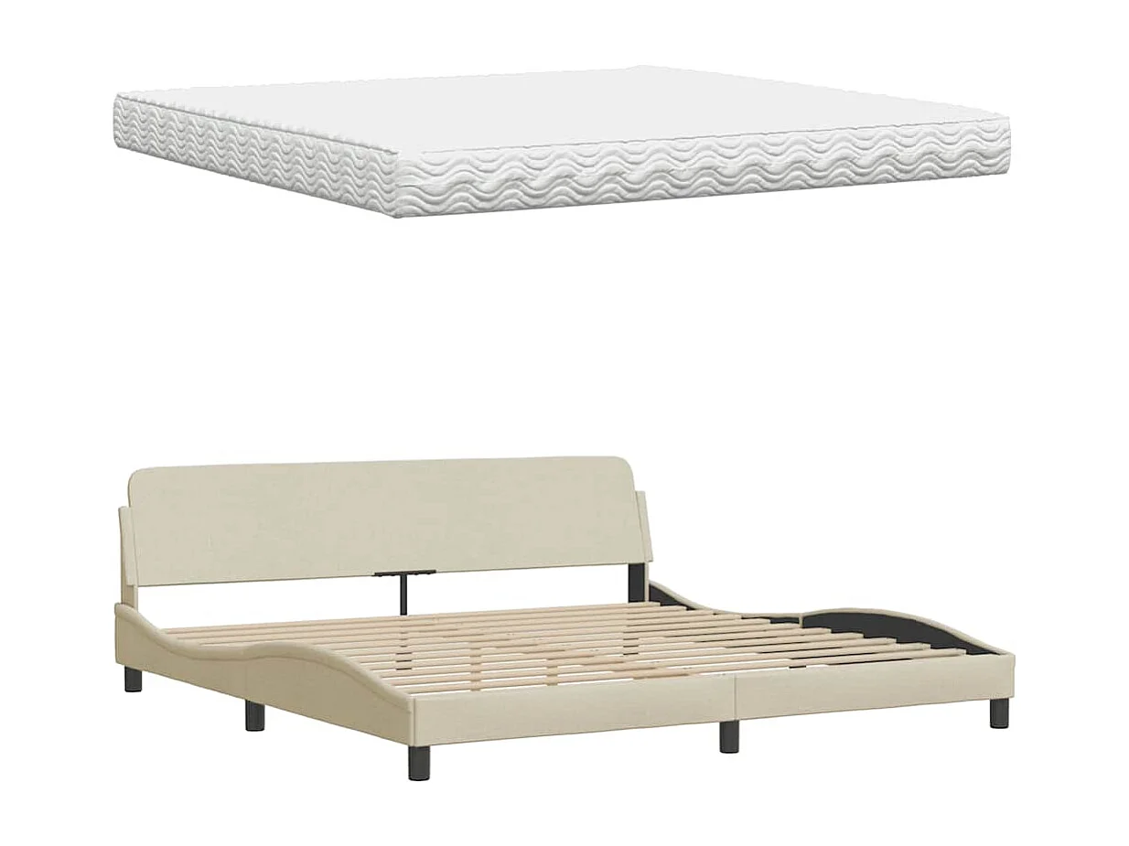 Cama com colchão 200x200 cm tecido cor creme