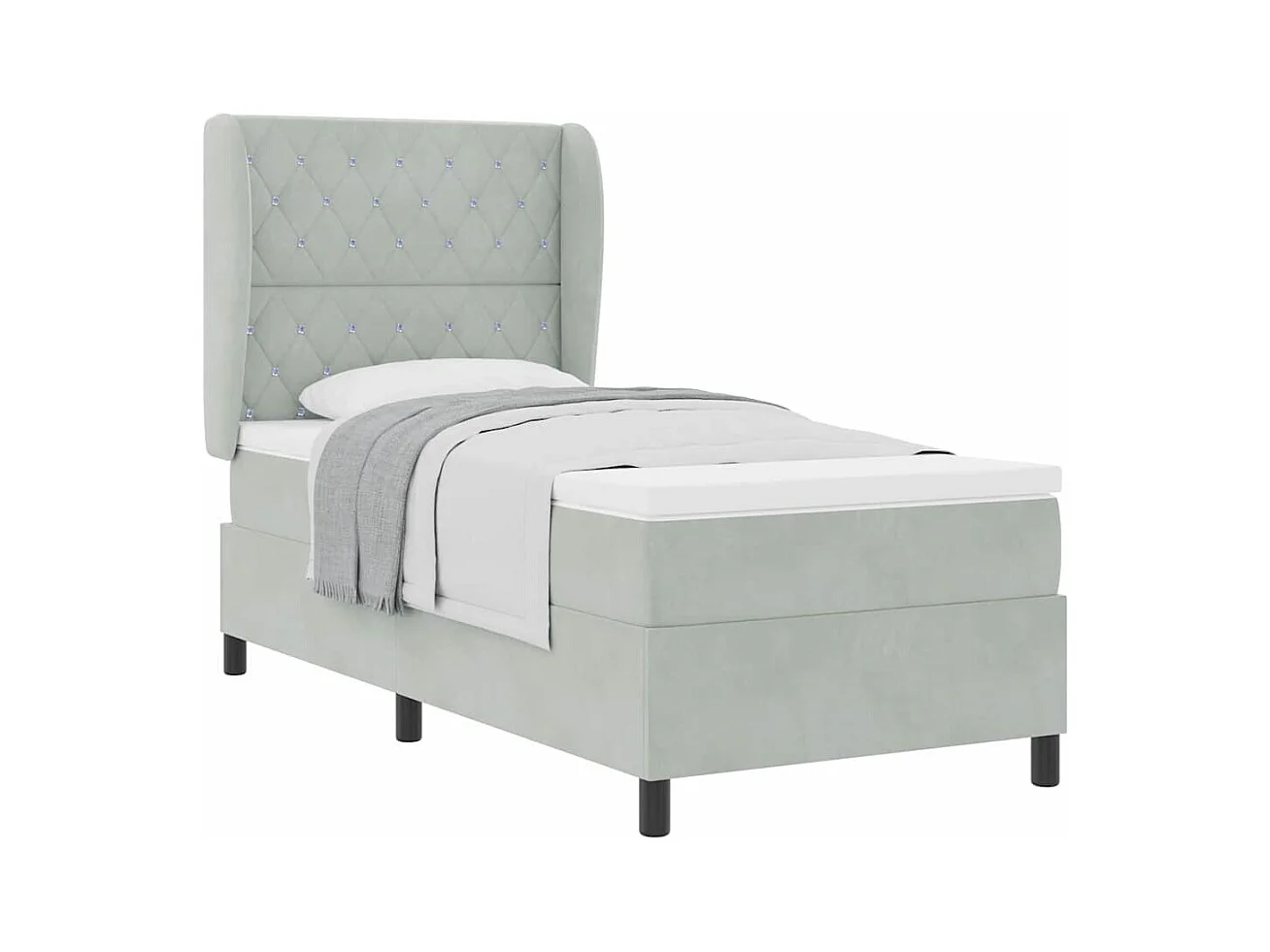 Cama tipo Box Spring Gris claro 100 x 200 cm Terciopelo