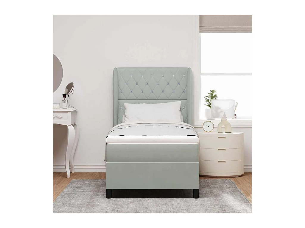 Cama tipo Box Spring Gris claro 100 x 200 cm Terciopelo