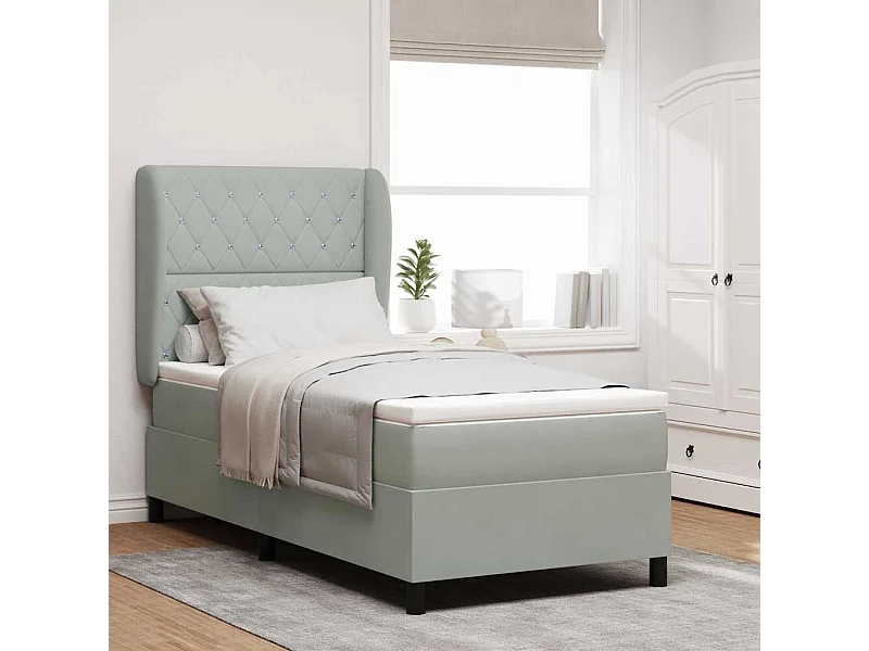 Cama tipo Box Spring Gris claro 100 x 200 cm Terciopelo