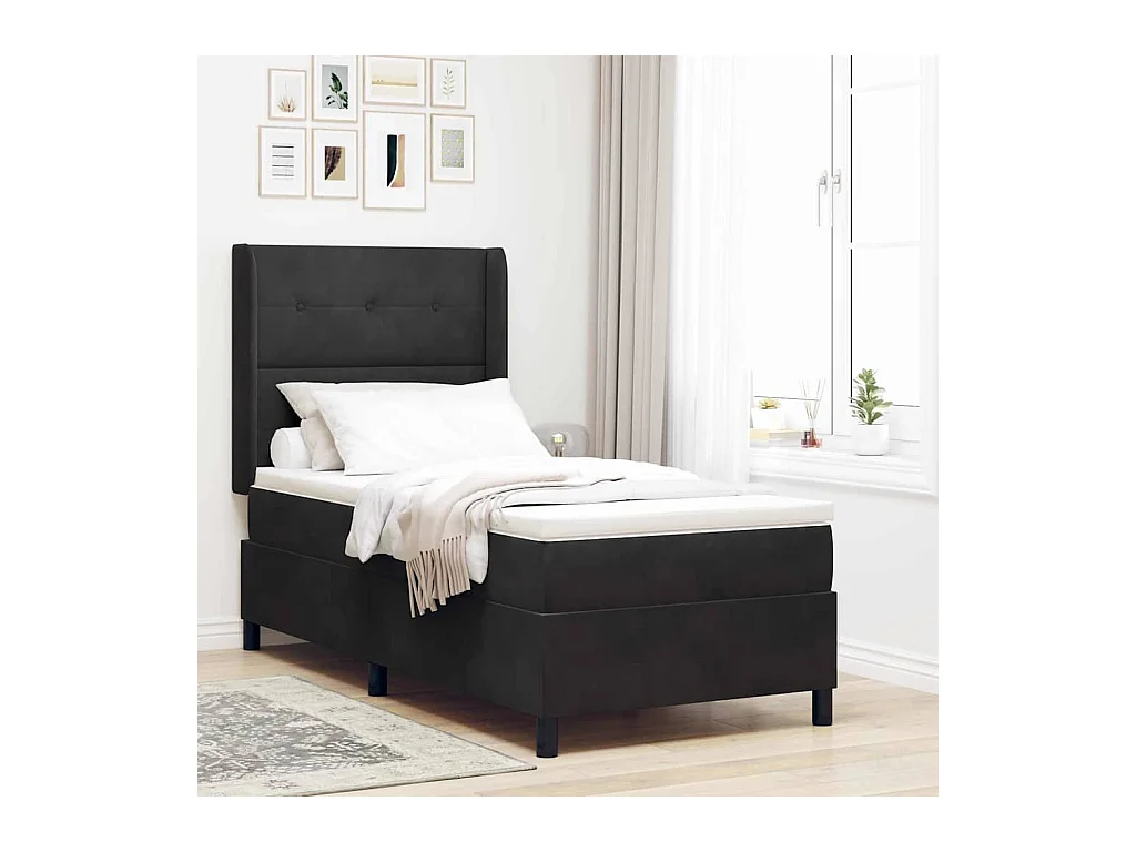 Cama con Box Spring LED y Colchón Negro 100 x 200 cm Terciopelo