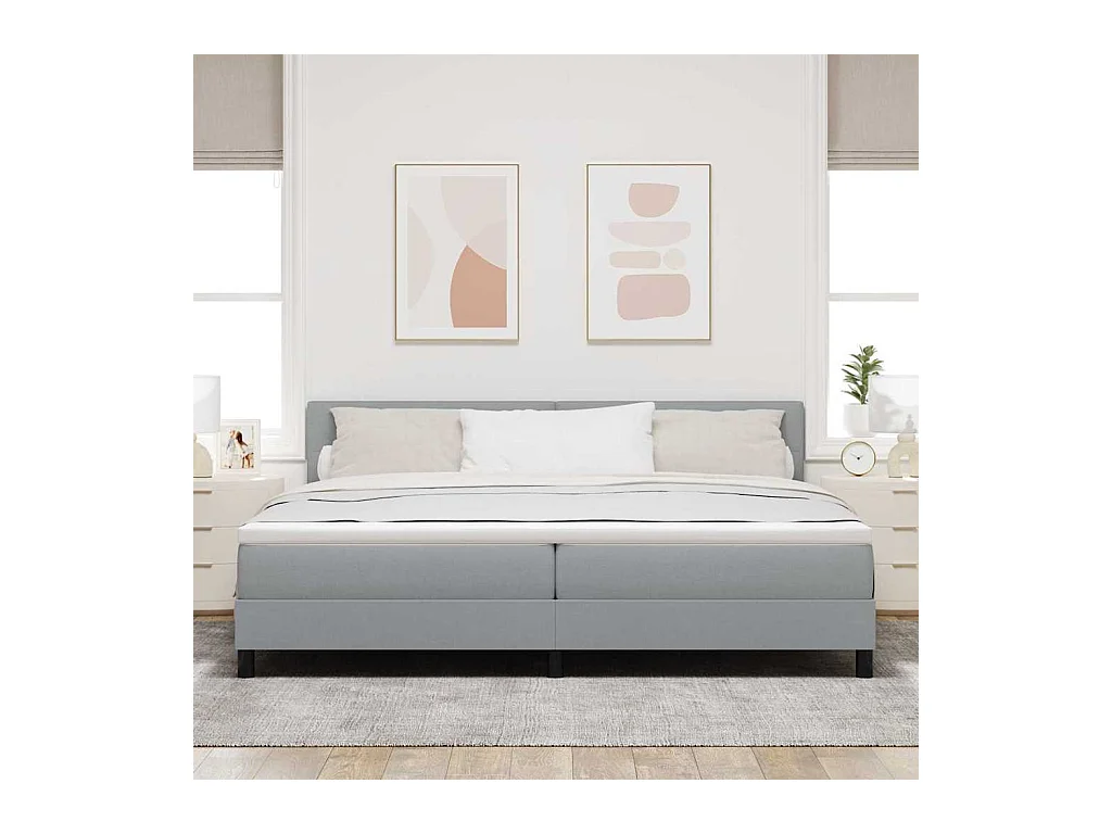 Cadre de lit avec matelas Gris clair 200 x 200 cm tissu