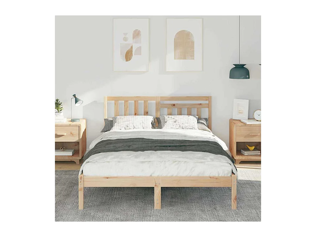Bedframe met hoofdeinde Bruin 120 x 200 cm Massief grenenhout