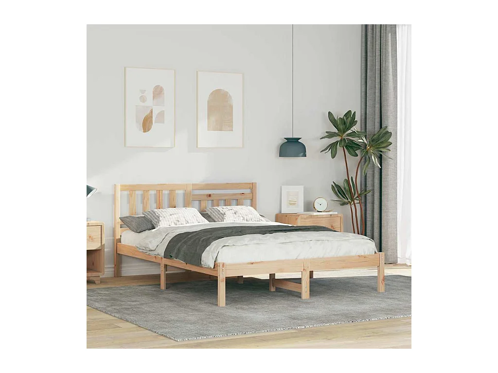 Bedframe met hoofdeinde Bruin 120 x 200 cm Massief grenenhout