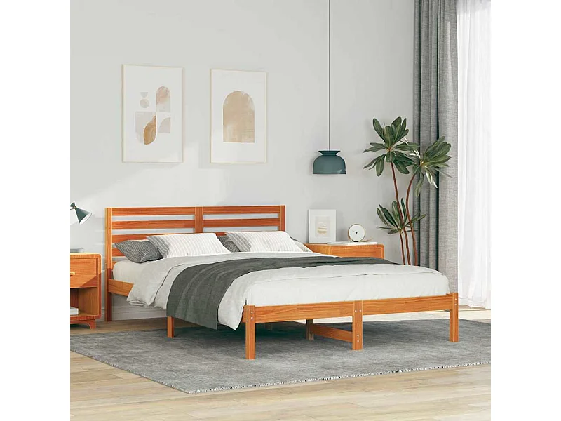 Cadre de lit Marron cire 140 x 220 cm Bois massif en pin