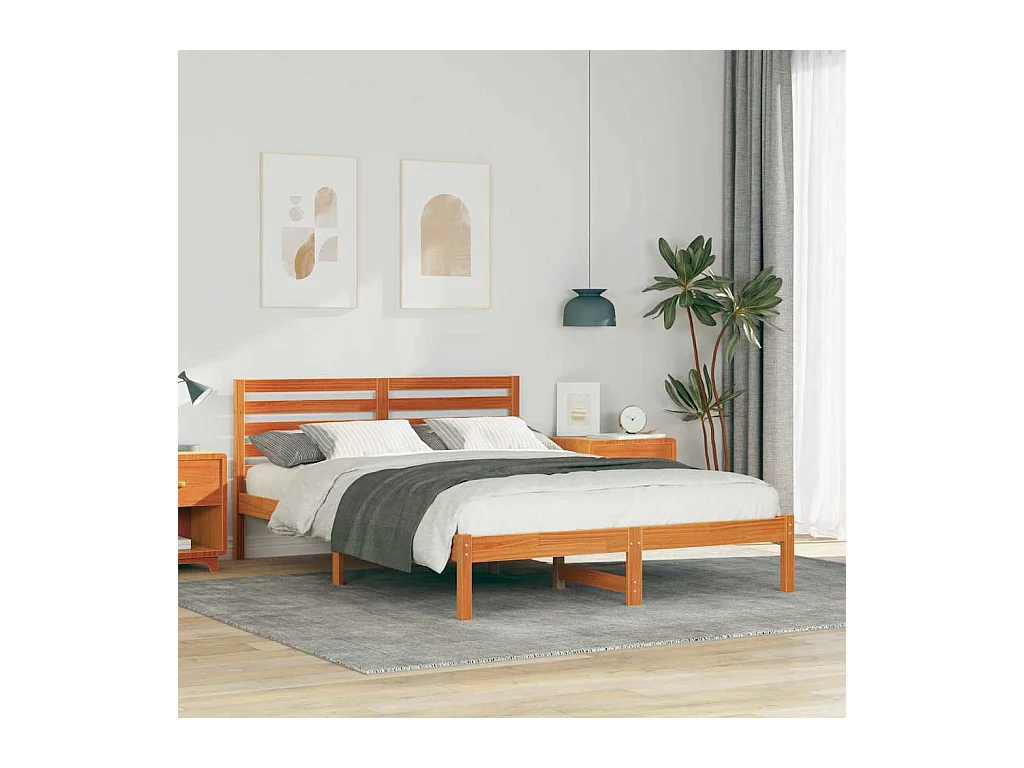 Cadre de lit Marron cire 140 x 220 cm Bois massif en pin