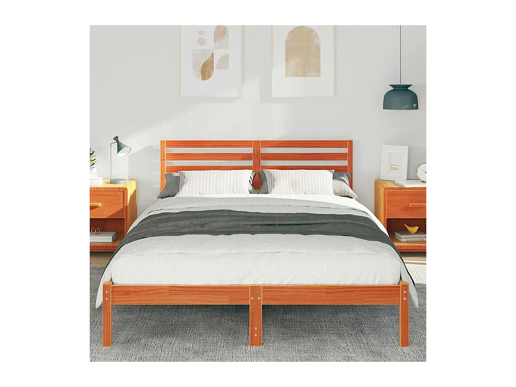 Cadre de lit Marron cire 140 x 220 cm Bois massif en pin