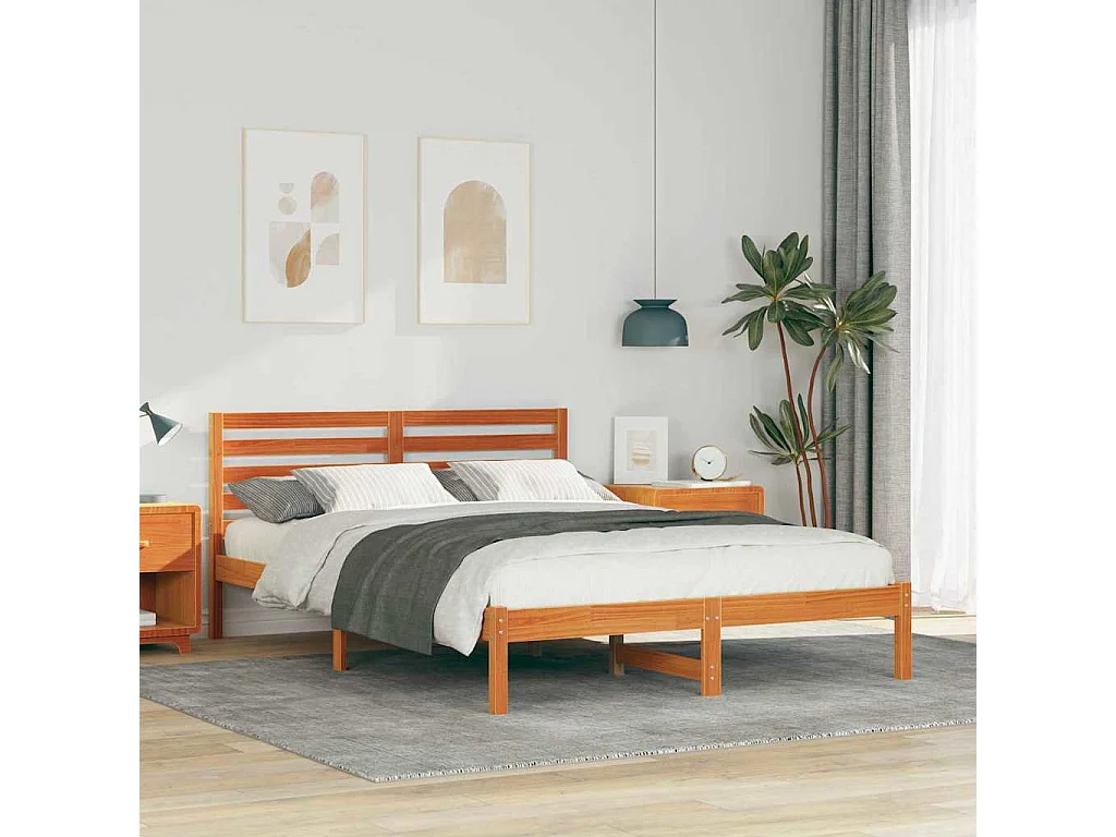 Cadre de lit Marron cire 140 x 220 cm Bois massif en pin