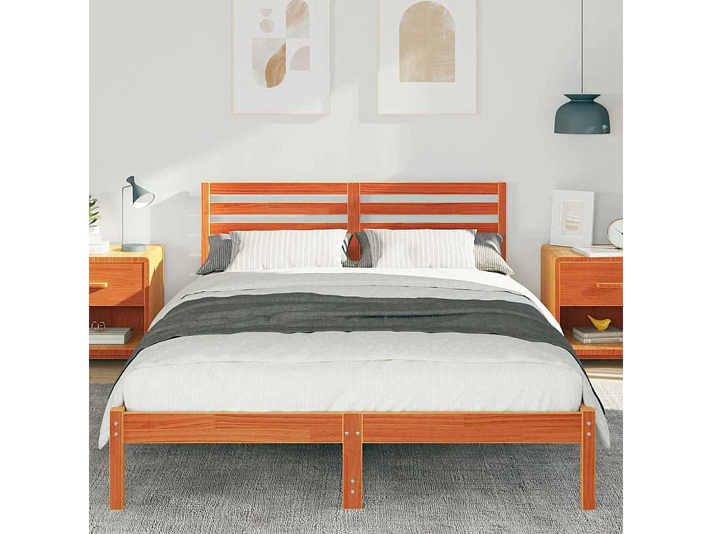 Cadre de lit Marron cire 140 x 220 cm Bois massif en pin