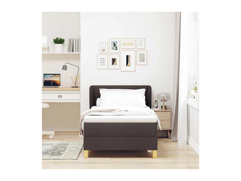 Cadre de lit avec Matelas Crème 90x200 cm Tissu Marron foncé