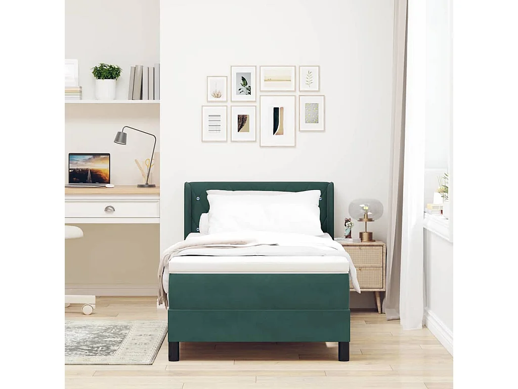 Boxspringbed met Matras Zwart 100x200 cm Fluweel Donkergroen