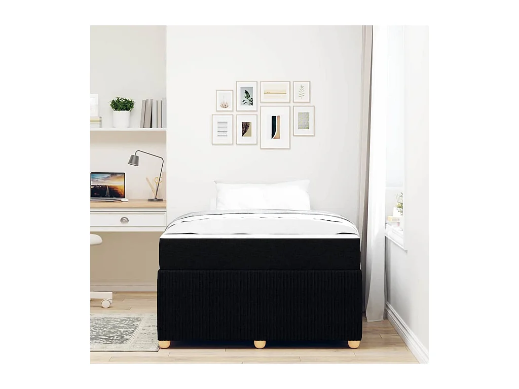 Estructura de cama con colchón Negro 120 x 190 cm tela