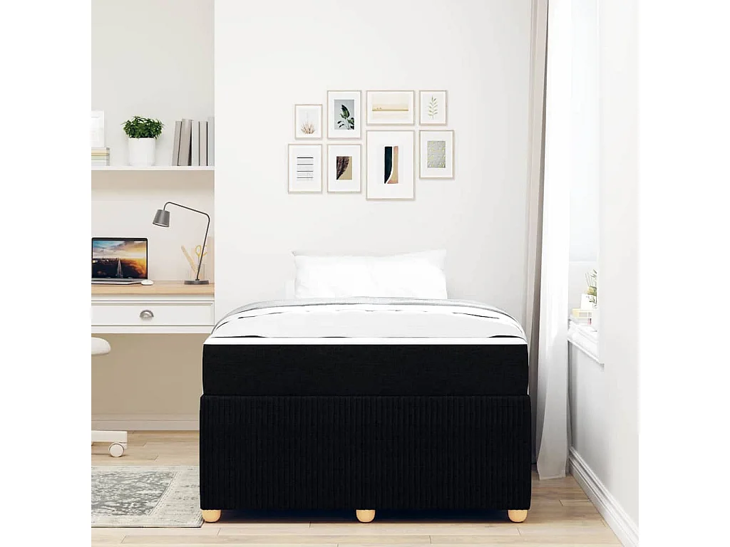 Cadre de lit avec matelas avec matelas Noir 120 x 190 cm tissu