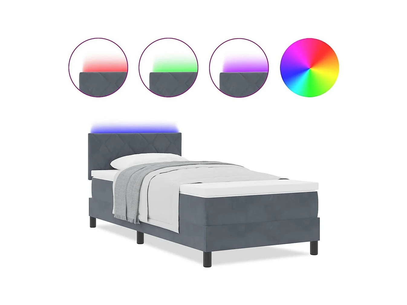 Cadre de lit avec matelas Gris foncé 90 x 190 cm Velours