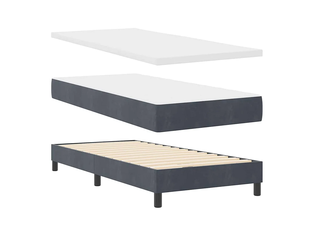 Cadre de lit avec matelas Gris foncé 90 x 190 cm Velours