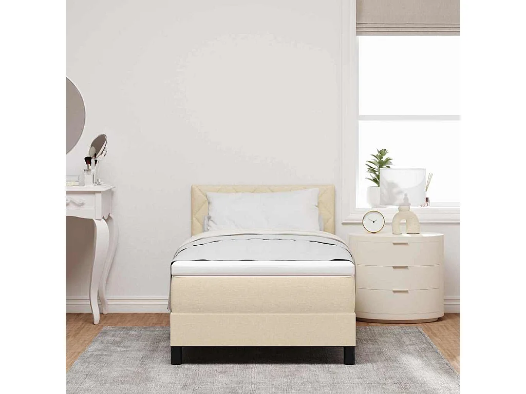 Cadre de lit avec matelas Crème 100 x 200 cm tissu