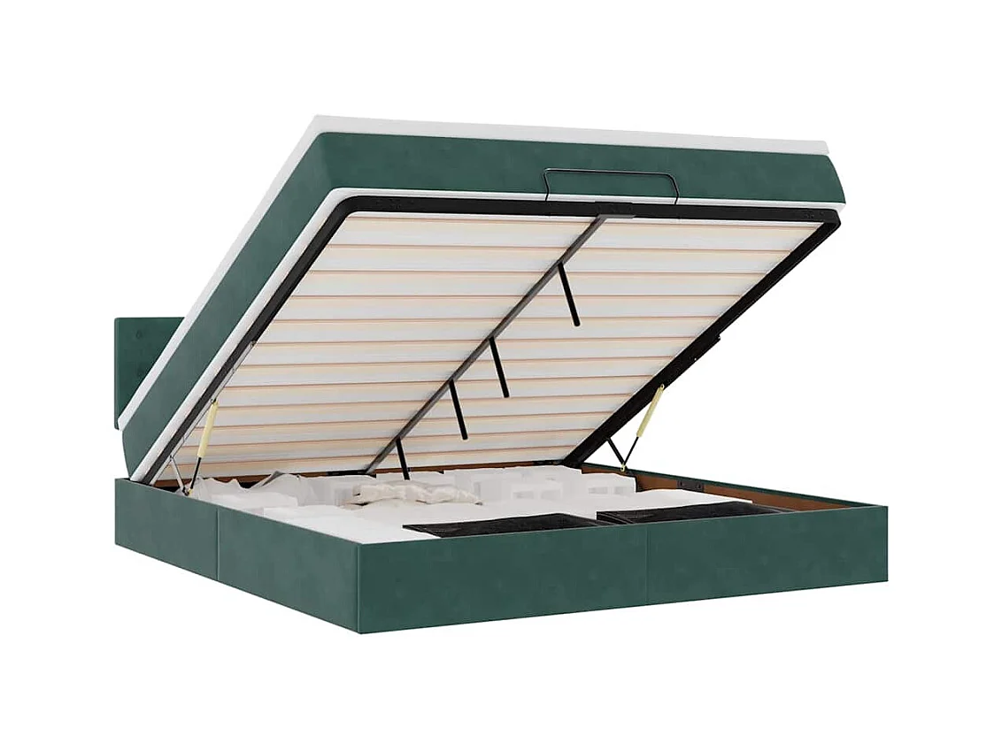 Cadre de lit ottoman avec matelas vert foncé 160x200 cm velours