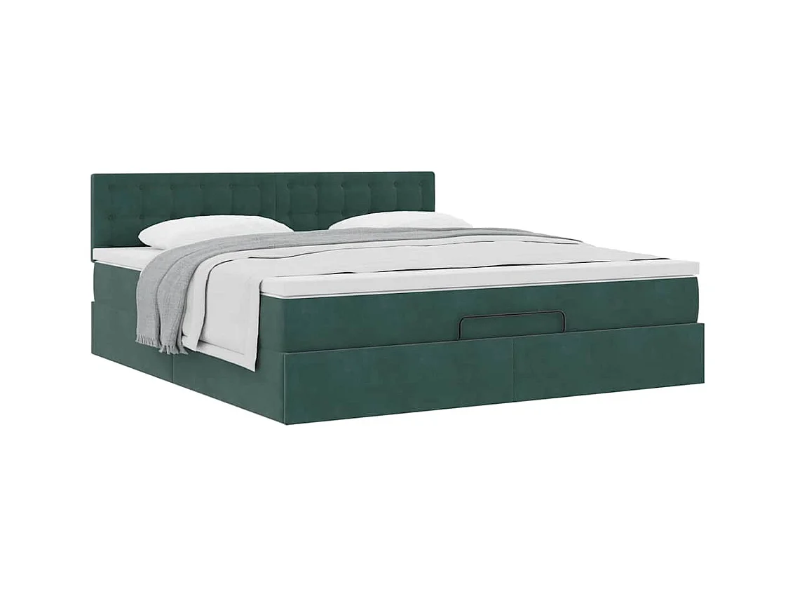 Cadre de lit ottoman avec matelas vert foncé 160x200 cm velours