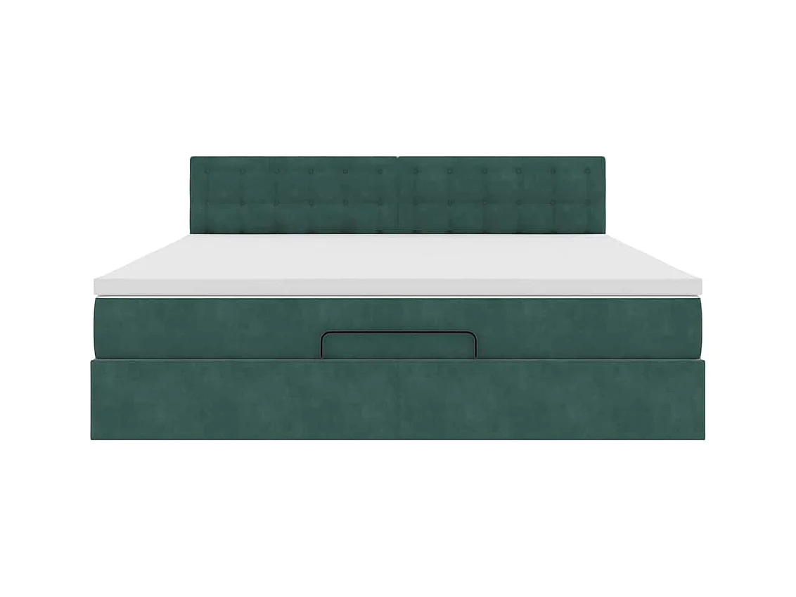Cadre de lit ottoman avec matelas vert foncé 160x200 cm velours
