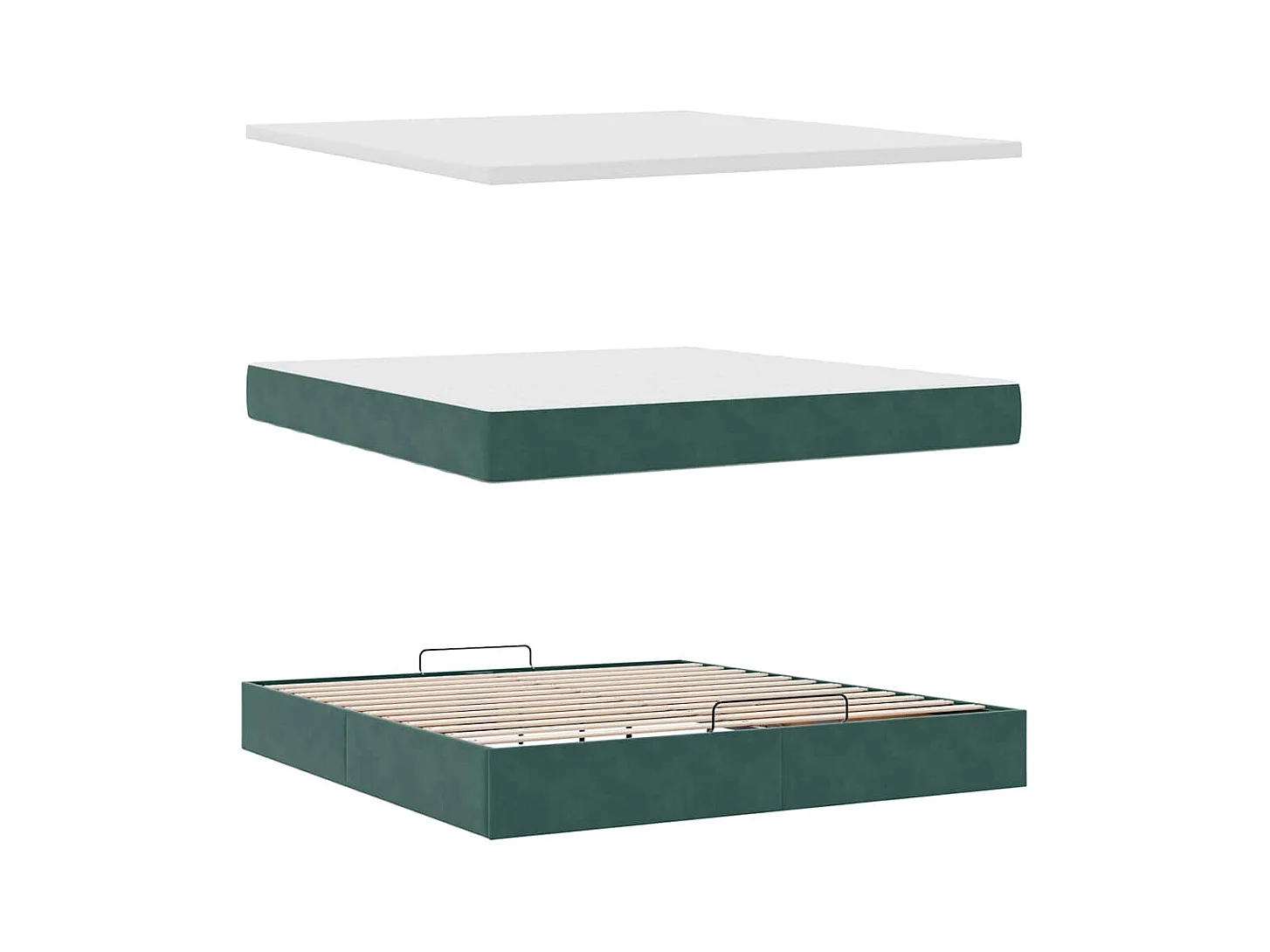 Cadre de lit ottoman avec matelas vert foncé 160x200 cm velours