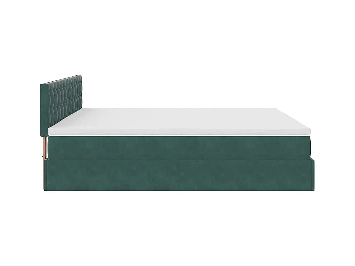Cadre de lit ottoman avec matelas vert foncé 160x200 cm velours