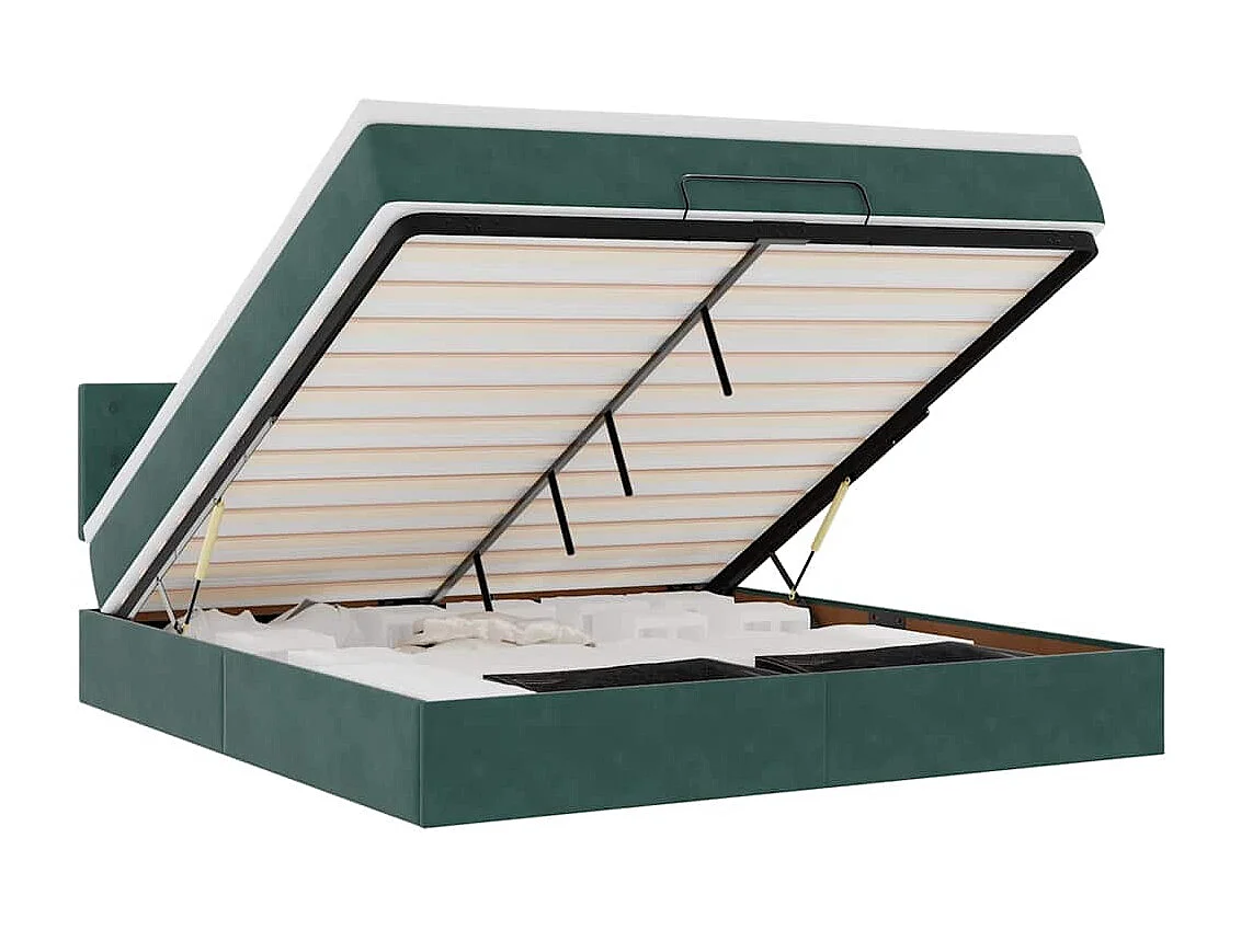 Cadre de lit ottoman avec matelas vert foncé 160x200 cm velours