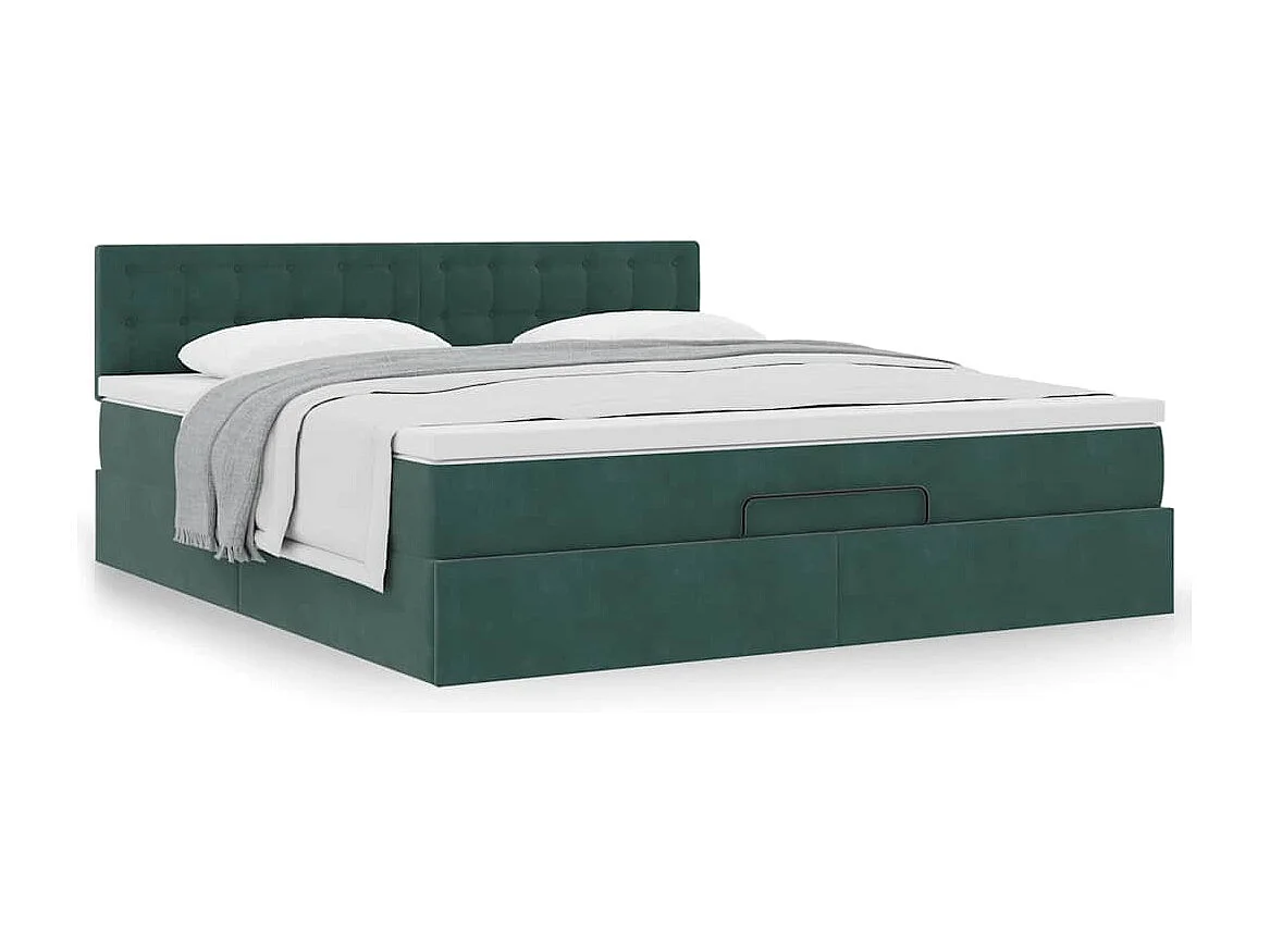 Cadre de lit ottoman avec matelas vert foncé 160x200 cm velours