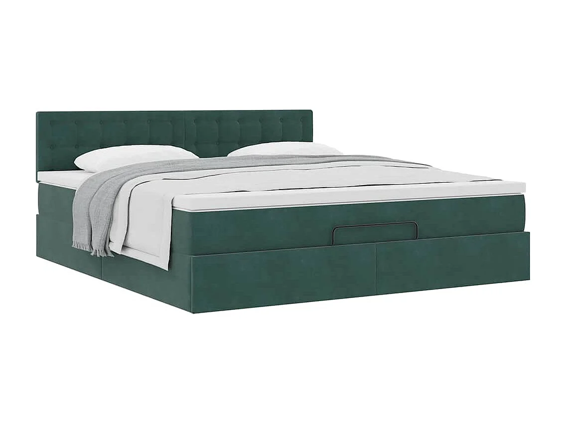 Cadre de lit ottoman avec matelas vert foncé 160x200 cm velours