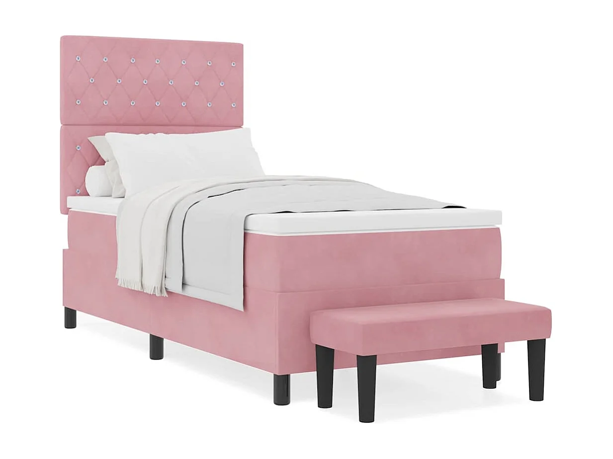 Cama tipo Box Spring con colchón Rosa 100 x 200 cm Terciopelo
