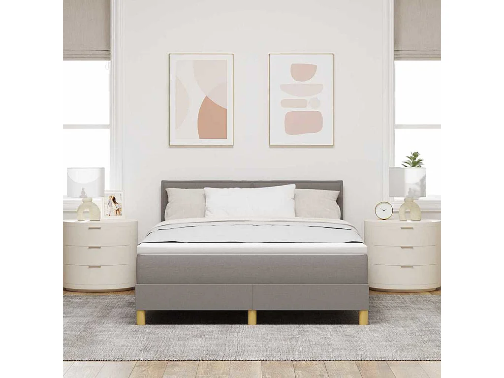 Cadre de lit avec matelas Taupe 160 x 200 cm tissu