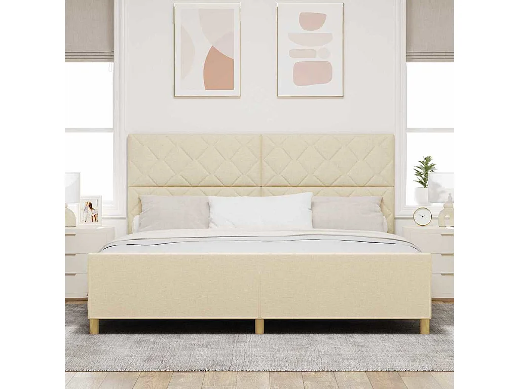 Cadre de lit avec tête de lit Crème 200 x 200 cm tissu