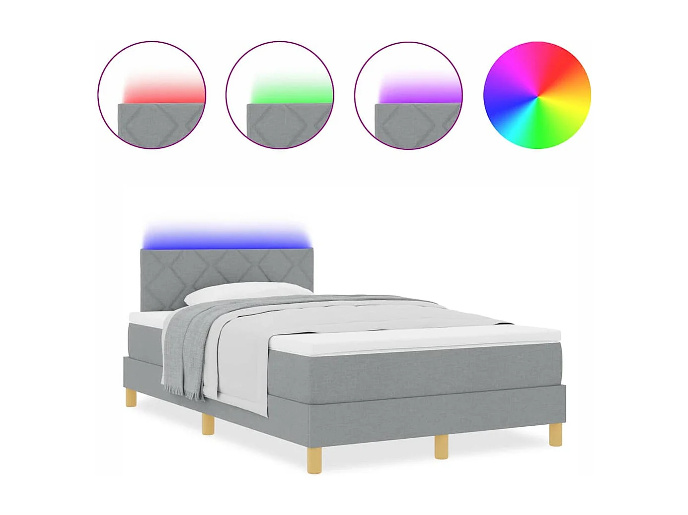 Cama tipo Box Spring con colchón Gris claro 120 x 200 cm tela