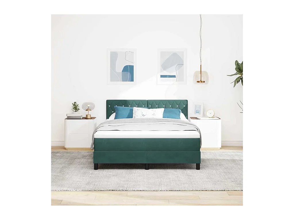 Cadre de lit avec matelas Vert foncé 160 x 200 cm Velours