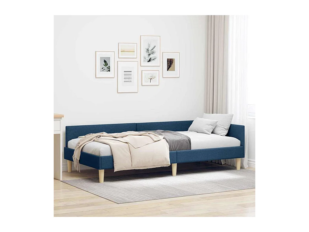 Cadre de lit d'angle Bleu 90 x 190 cm Tissu et bois reconstitué