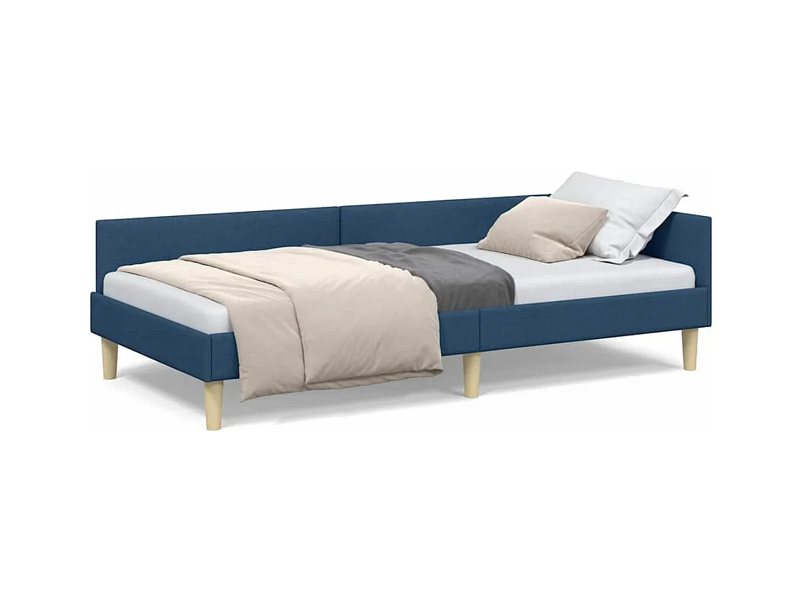 Cadre de lit d'angle Bleu 90 x 190 cm Tissu et bois reconstitué