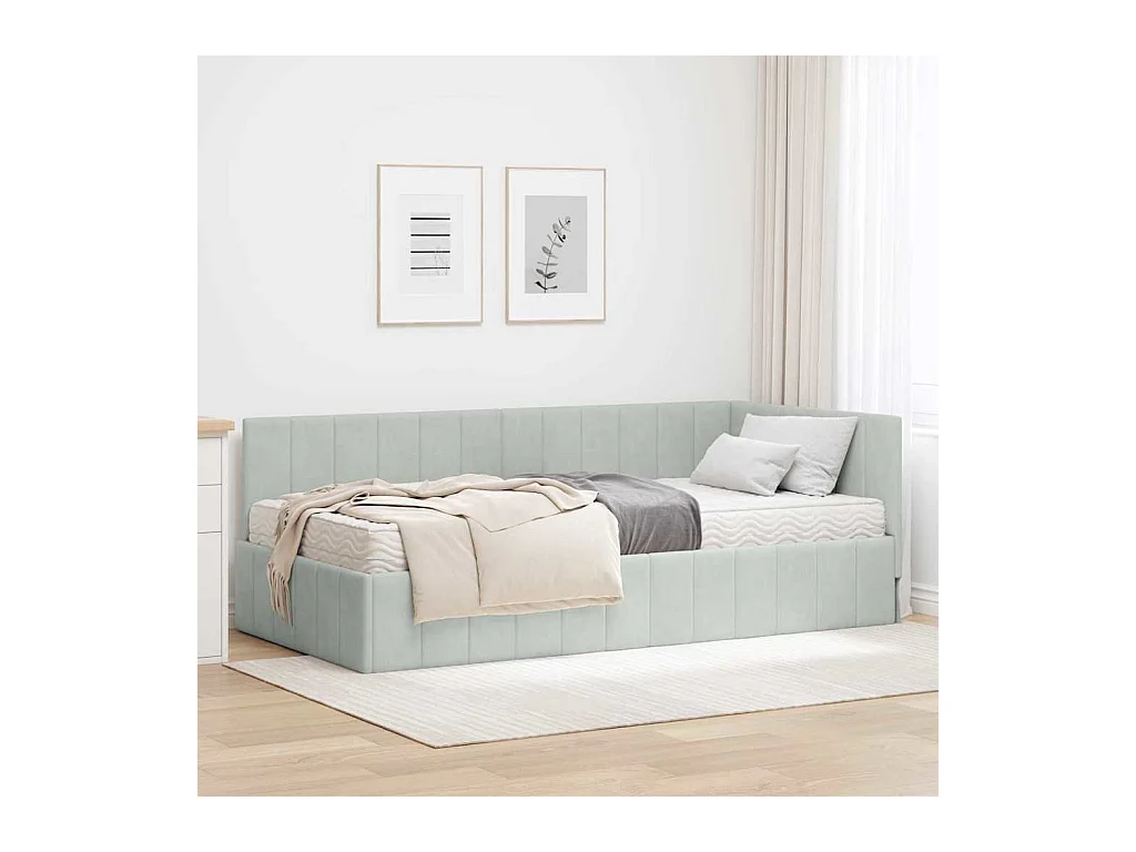 Cadre de lit d'angle Gris clair 100 x 200 cm Velours